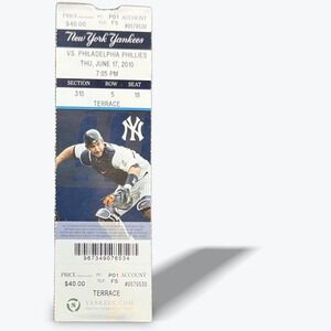 New York Yankees vs Philadelphia Phillies Jun‎ 17 2010 Full Ticket Collectible